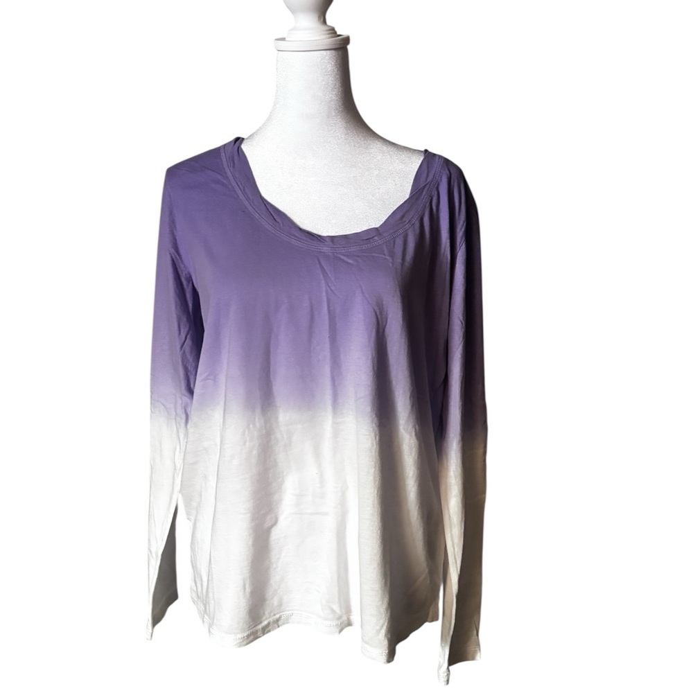 Candace Cameron Bure Purple to White Ombre Long Sleeve Top - Picture 1 of 4